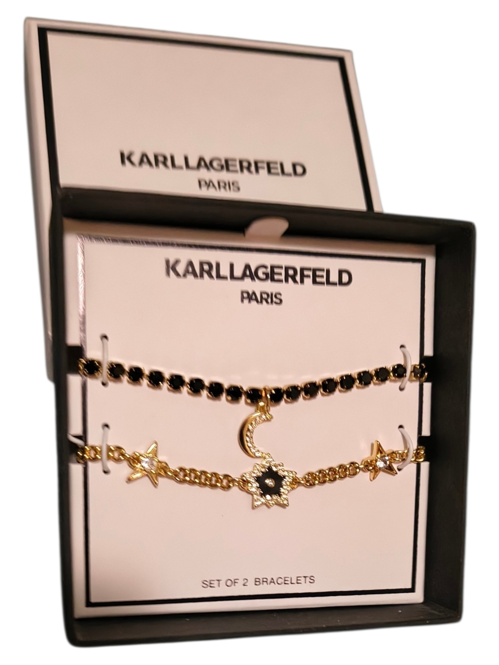 Karl Lagerfeld Gold and Black Star & Moon Bracelet Duo New In Box